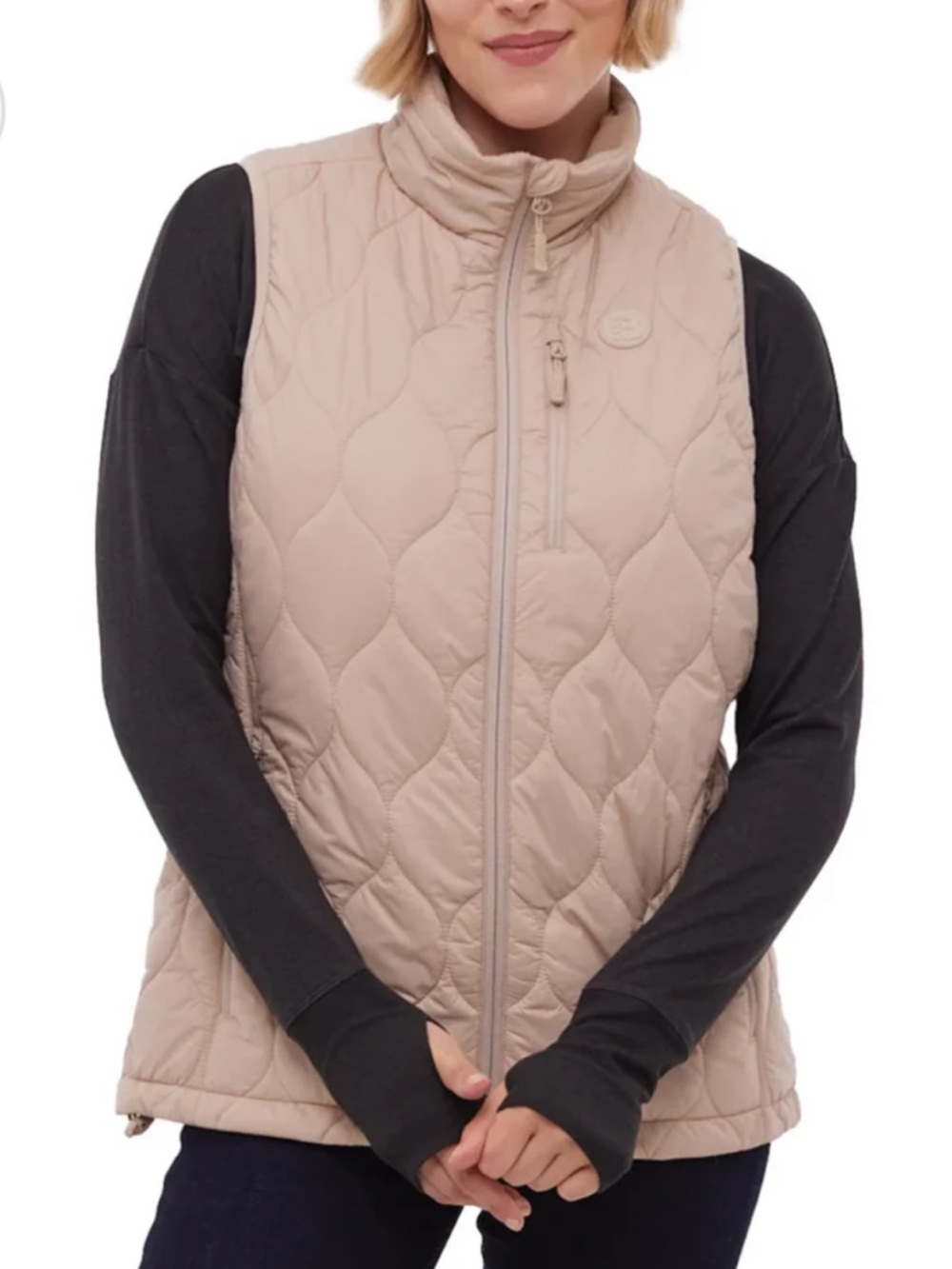Women's Beige Quilted Puffer Sleeveless jacket- Lightweight Bench